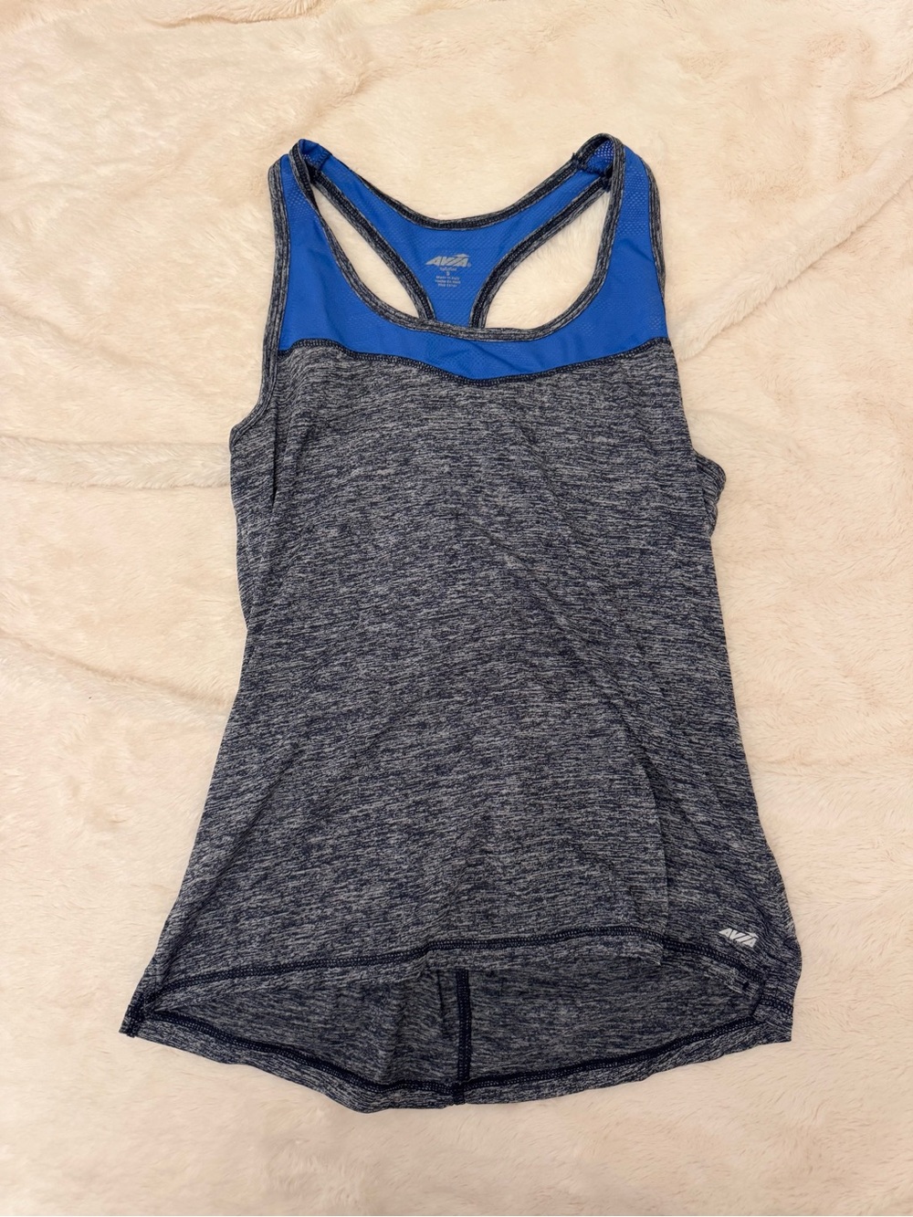 Avia Gray Heathered Racerback Tank with Blue Trim